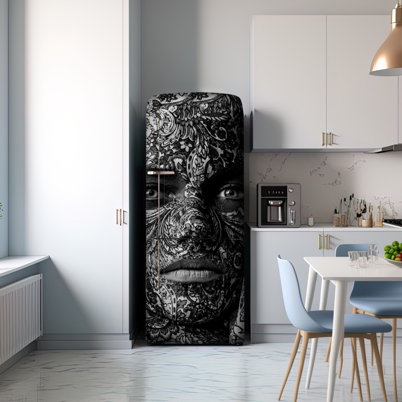 Naklejka na lodówkę ornamentalny portret z kwiatowymi wzorami – Wallissimo® Naklejka na lodówkę ornamentalny portret z kwiatowymi wzorami – Wallissimo®