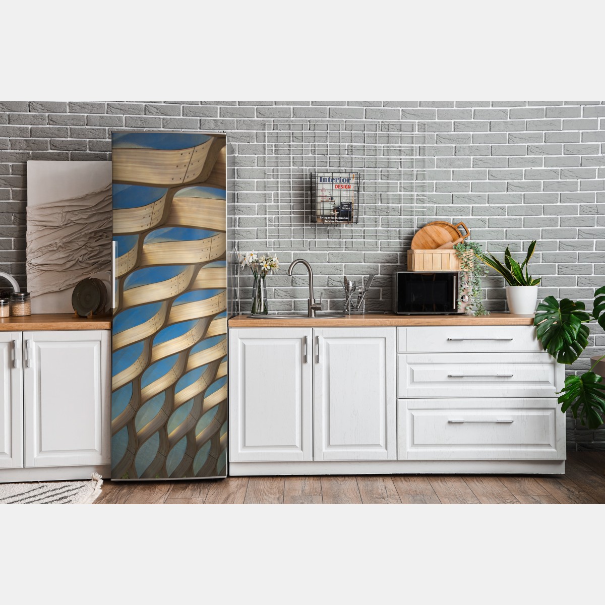 Naklejka na lodówkę drewniany ażurowy daszek w Chicago – Wallissimo® Naklejka na lodówkę drewniany ażurowy daszek w Chicago – Wallissimo®