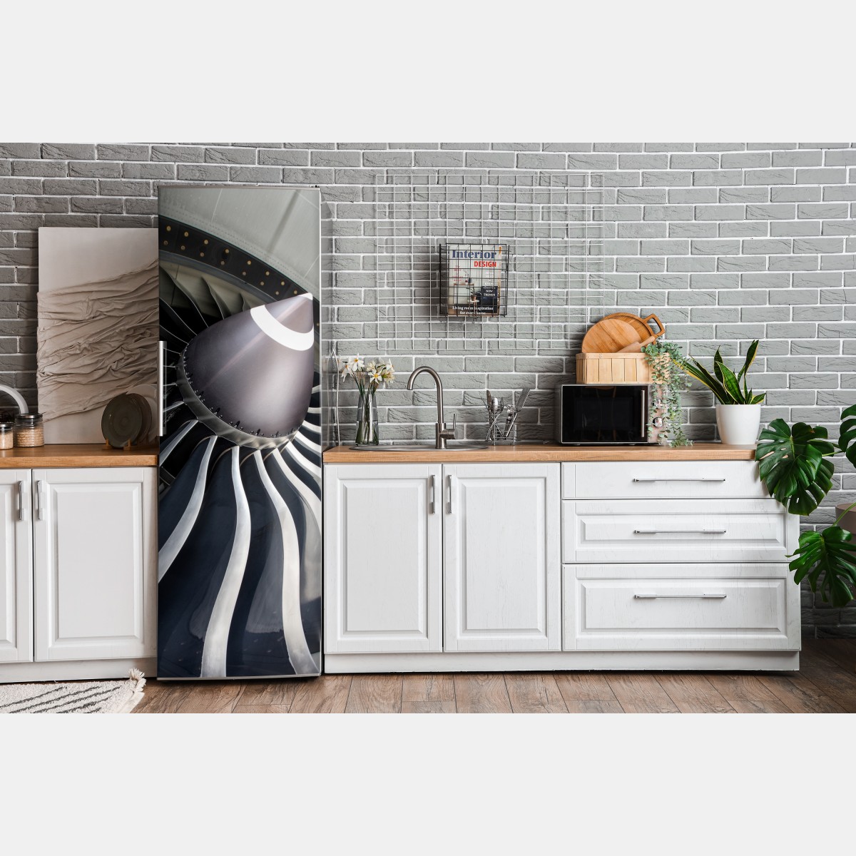 Naklejka na lodówkę zbliżenie na turbinę silnika odrzutowego – Wallissimo® Naklejka na lodówkę zbliżenie na turbinę silnika odrzutowego – Wallissimo®