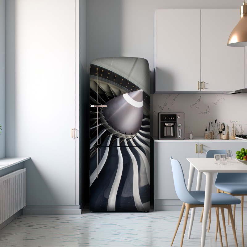 Naklejka na lodówkę zbliżenie na turbinę silnika odrzutowego – Wallissimo® Naklejka na lodówkę zbliżenie na turbinę silnika odrzutowego – Wallissimo®