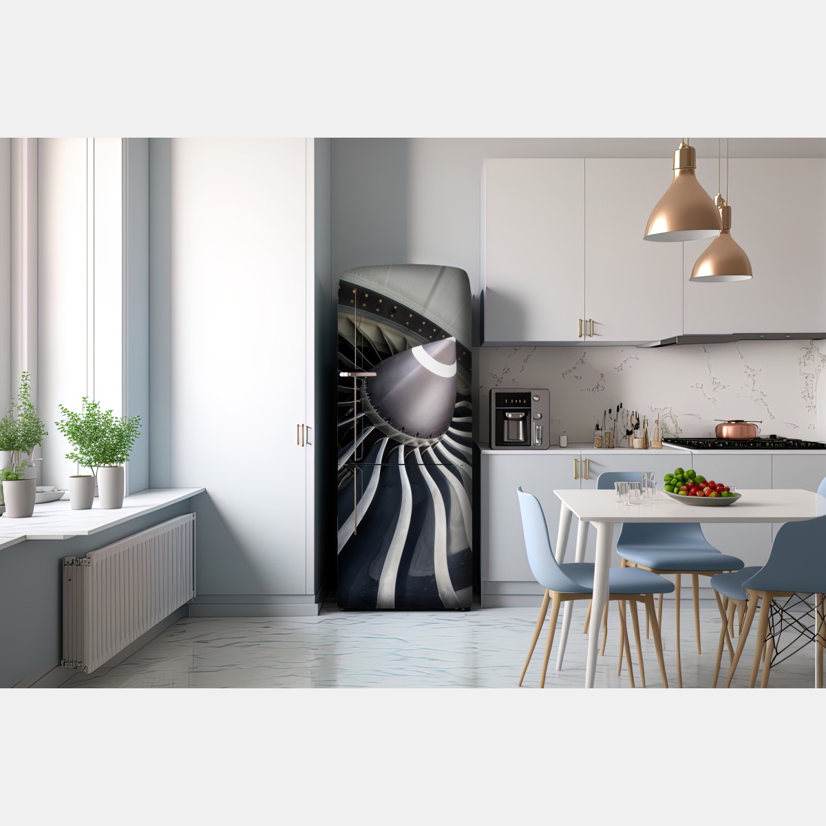 Naklejka na lodówkę zbliżenie na turbinę silnika odrzutowego – Wallissimo® Naklejka na lodówkę zbliżenie na turbinę silnika odrzutowego – Wallissimo®