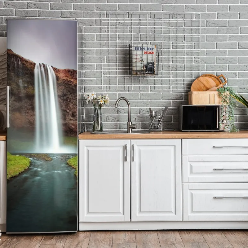 Naklejka na lodówkę różowe akwarelowe kwiaty na czarnym tle – Wallissimo®