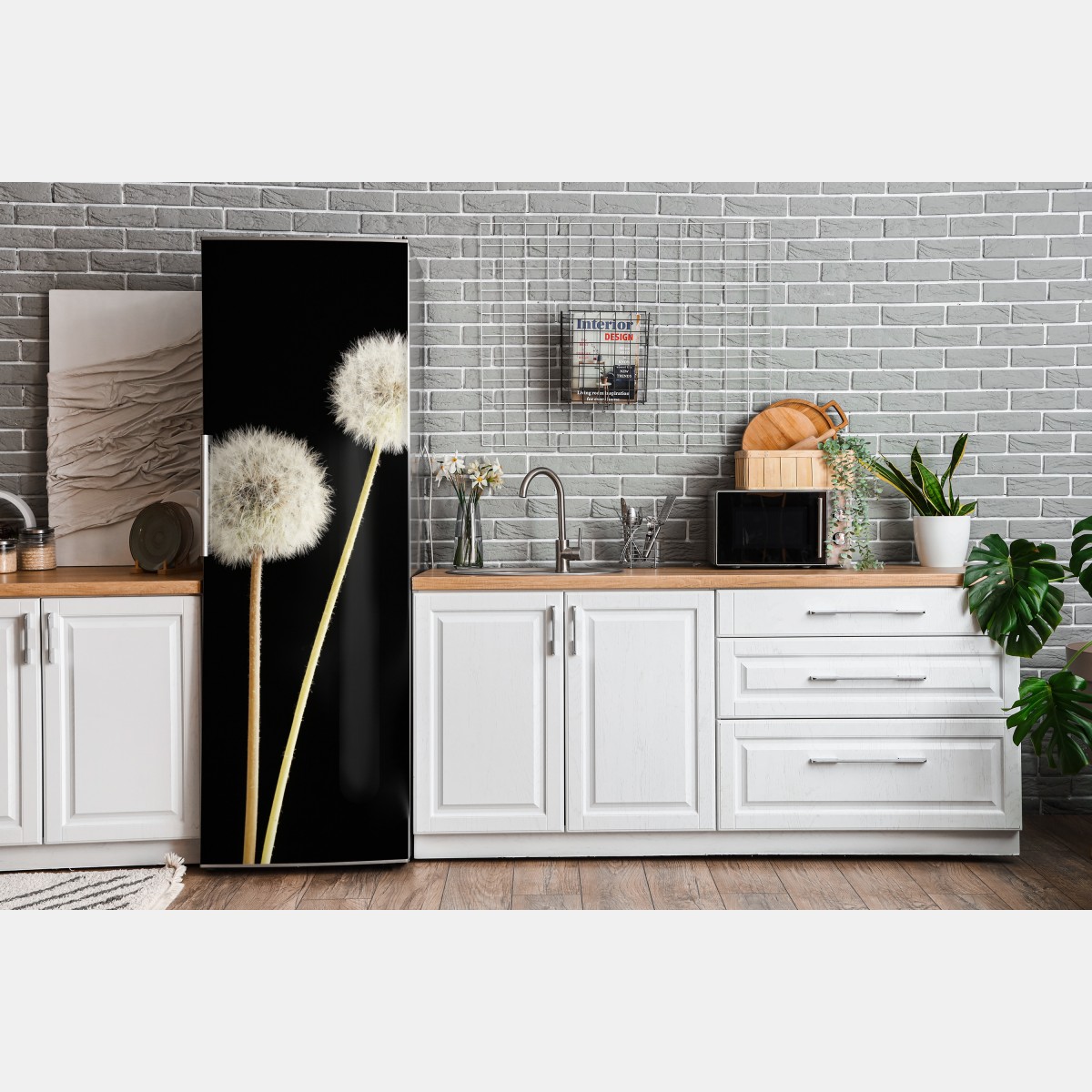 Naklejka na lodówkę delikatne dmuchawce na czarnym tle – Wallissimo® Naklejka na lodówkę delikatne dmuchawce na czarnym tle – Wallissimo®