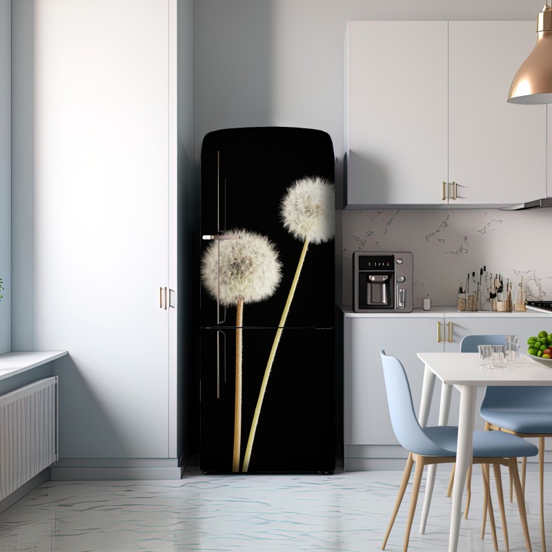 Naklejka na lodówkę delikatne dmuchawce na czarnym tle – Wallissimo® Naklejka na lodówkę delikatne dmuchawce na czarnym tle – Wallissimo®