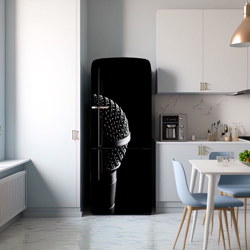 Naklejka na lodówkę dramatyczne zbliżenie mikrofonu – Wallissimo® Naklejka na lodówkę dramatyczne zbliżenie mikrofonu – Wallissimo®