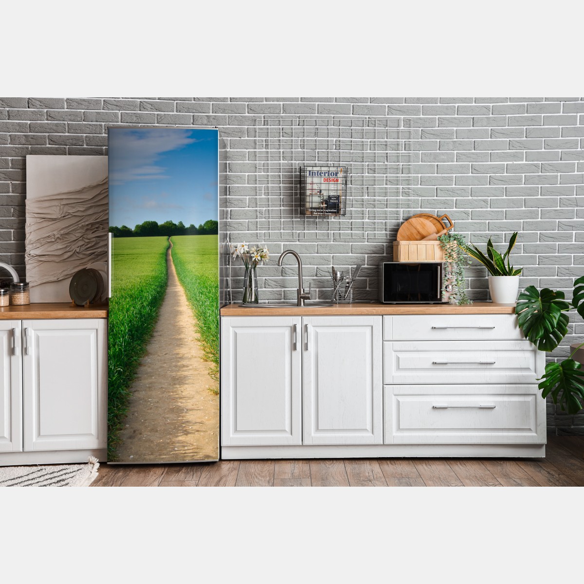 Naklejka na lodówkę słoneczna ścieżka przez zieloną łąkę – Wallissimo® Naklejka na lodówkę słoneczna ścieżka przez zieloną łąkę – Wallissimo®