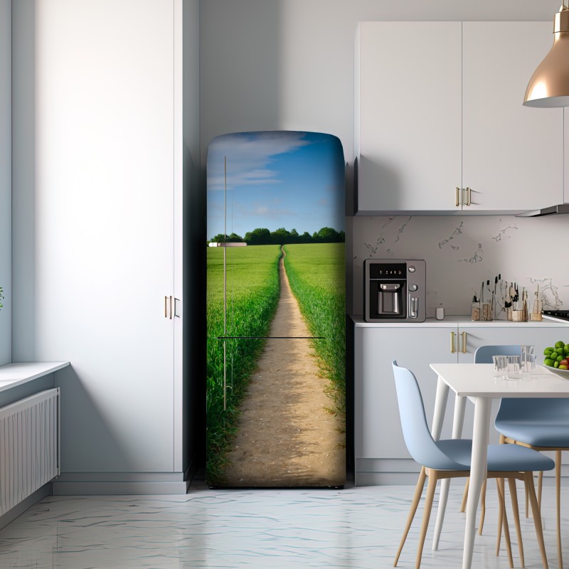 Naklejka na lodówkę słoneczna ścieżka przez zieloną łąkę – Wallissimo® Naklejka na lodówkę słoneczna ścieżka przez zieloną łąkę – Wallissimo®