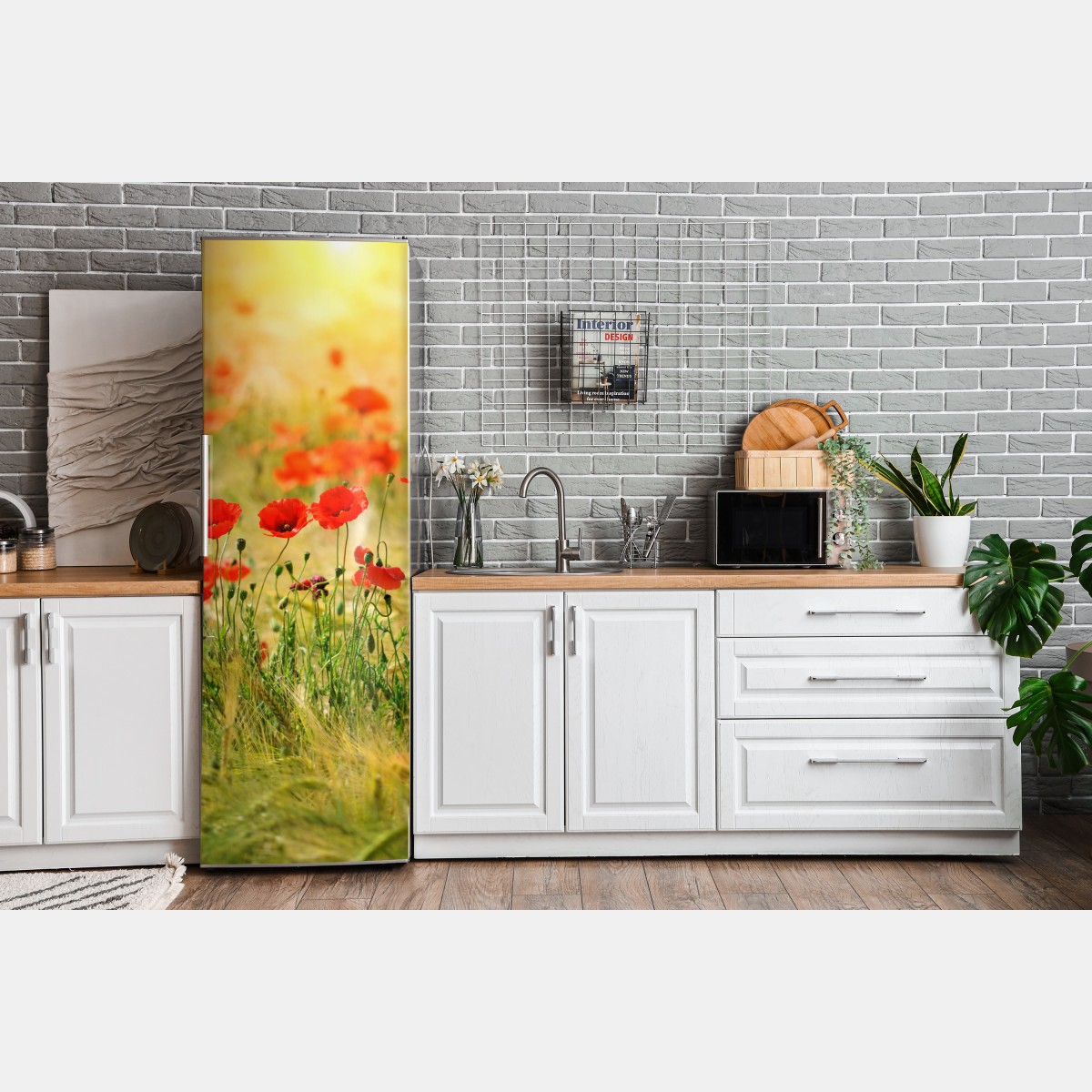 Naklejka na lodówkę łąka czerwonych maków w słońcu – Wallissimo® Naklejka na lodówkę łąka czerwonych maków w słońcu – Wallissimo®