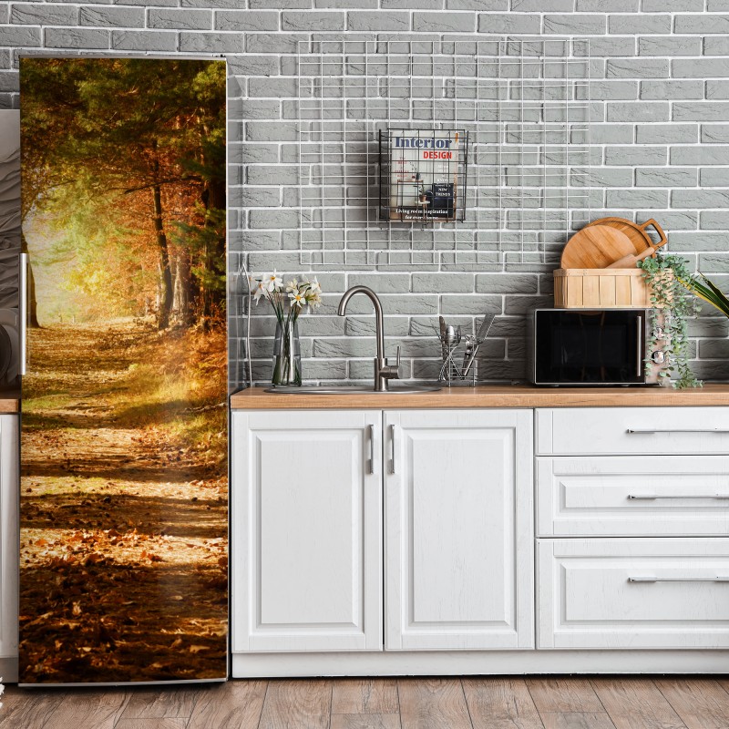 Naklejka na lodówkę złote liście w stylu line art – Wallissimo®