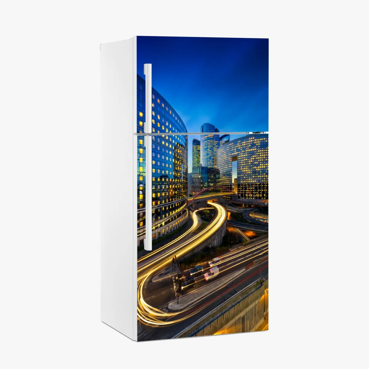 Naklejka na lodówkę nowoczesna panorama miasta o zmierzchu – Wallissimo® Naklejka na lodówkę nowoczesna panorama miasta o zmierzchu – Wallissimo®