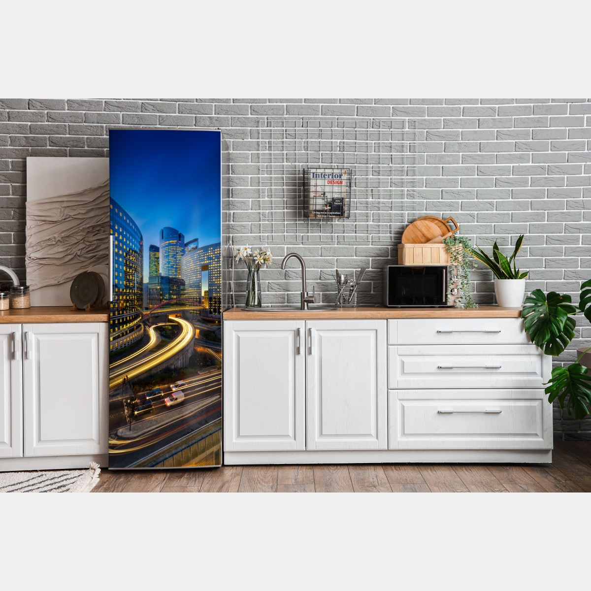 Naklejka na lodówkę nowoczesna panorama miasta o zmierzchu – Wallissimo® Naklejka na lodówkę nowoczesna panorama miasta o zmierzchu – Wallissimo®