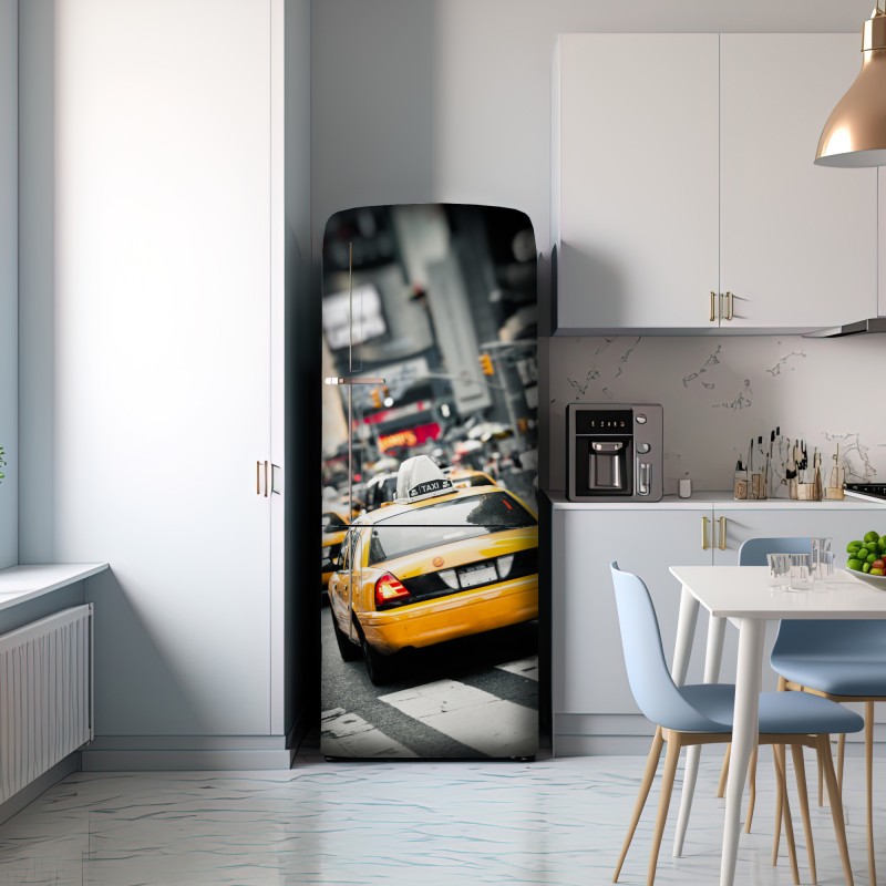 Naklejka na lodówkę żółta taksówka na ulicach Nowego Jorku – Wallissimo® Naklejka na lodówkę żółta taksówka na ulicach Nowego Jorku – Wallissimo®