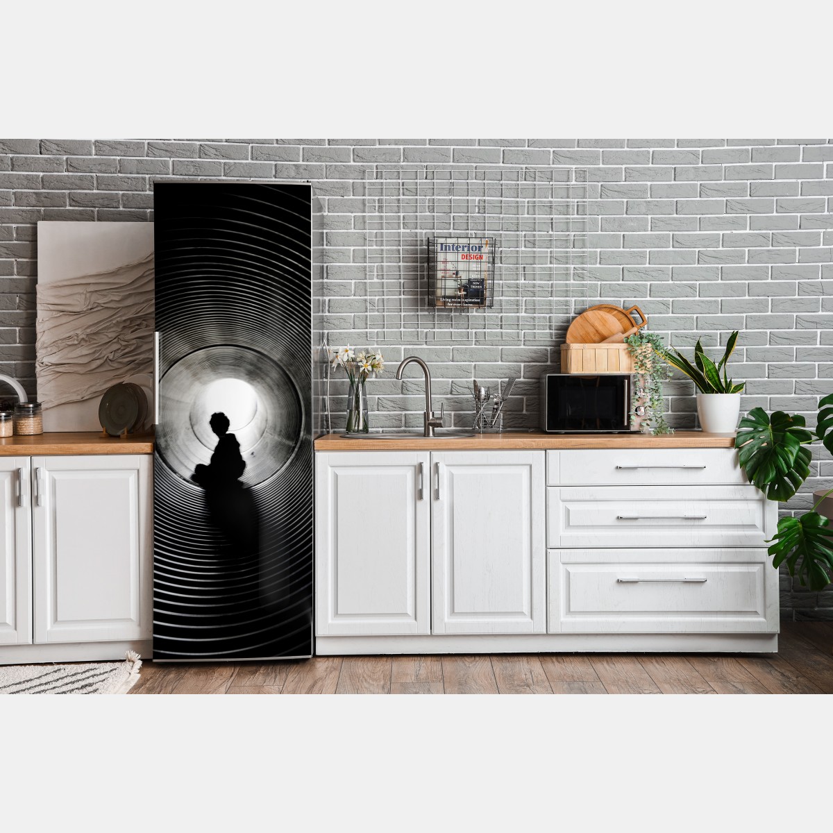 Naklejka na lodówkę sylwetka w spiralnym tunelu – Wallissimo® Naklejka na lodówkę sylwetka w spiralnym tunelu – Wallissimo®