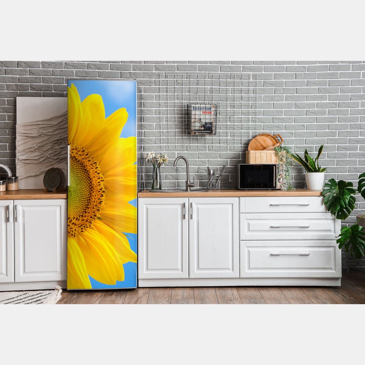 Naklejka na lodówkę jasny słonecznik na tle nieba – Wallissimo® Naklejka na lodówkę jasny słonecznik na tle nieba – Wallissimo®