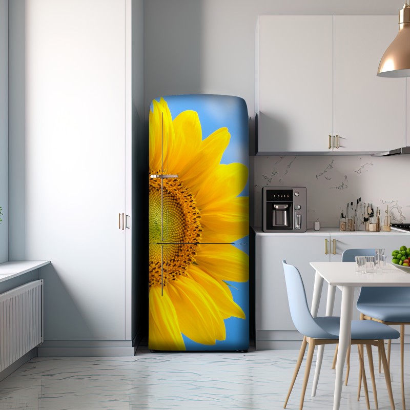 Naklejka na lodówkę jasny słonecznik na tle nieba – Wallissimo® Naklejka na lodówkę jasny słonecznik na tle nieba – Wallissimo®