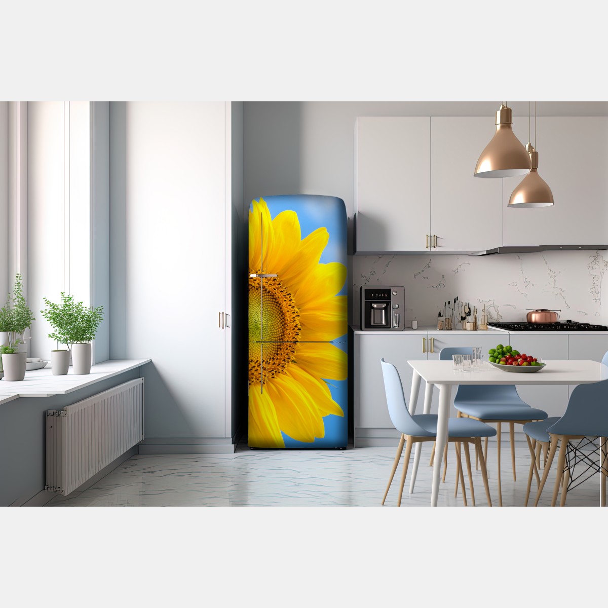 Naklejka na lodówkę jasny słonecznik na tle nieba – Wallissimo® Naklejka na lodówkę jasny słonecznik na tle nieba – Wallissimo®