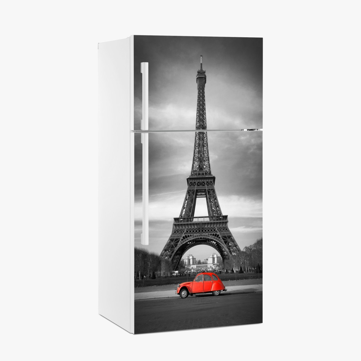 Fridge sticker Eiffel Tower with red vintage car – Wallissimo®