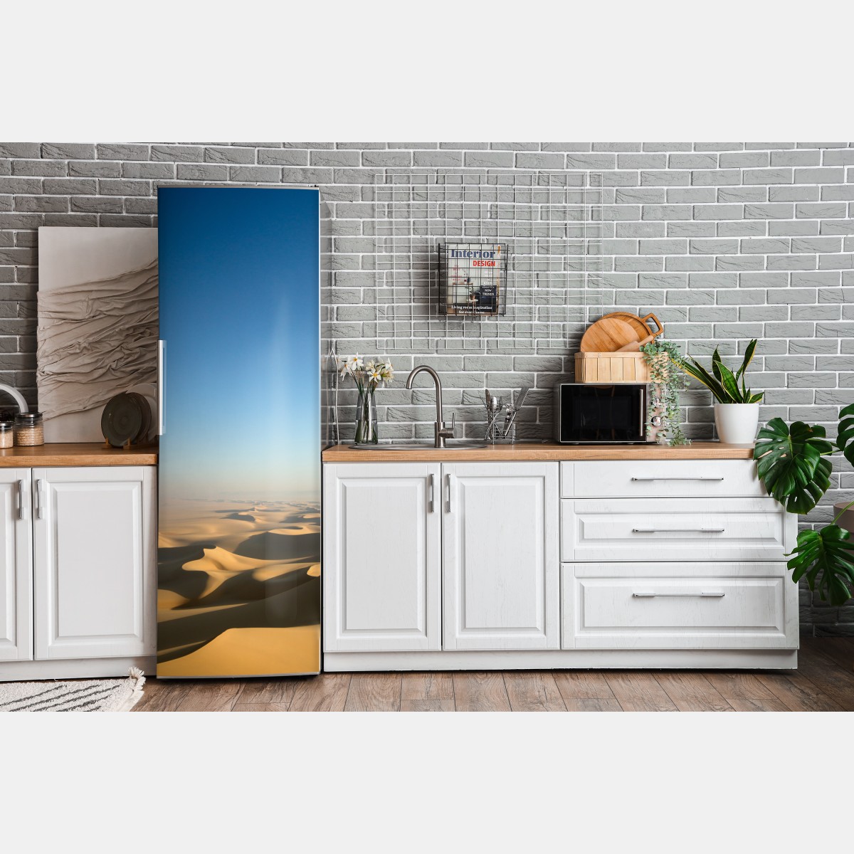 Naklejka na lodówkę niekończące się wydmy pustyni pod błękitnym niebem – Wallissimo® Naklejka na lodówkę niekończące się wydmy pustyni pod błękitnym niebem – Wallissimo®