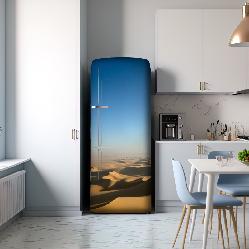 Naklejka na lodówkę niekończące się wydmy pustyni pod błękitnym niebem – Wallissimo® Naklejka na lodówkę niekończące się wydmy pustyni pod błękitnym niebem – Wallissimo®