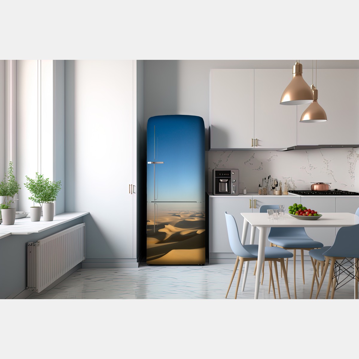 Naklejka na lodówkę niekończące się wydmy pustyni pod błękitnym niebem – Wallissimo® Naklejka na lodówkę niekończące się wydmy pustyni pod błękitnym niebem – Wallissimo®