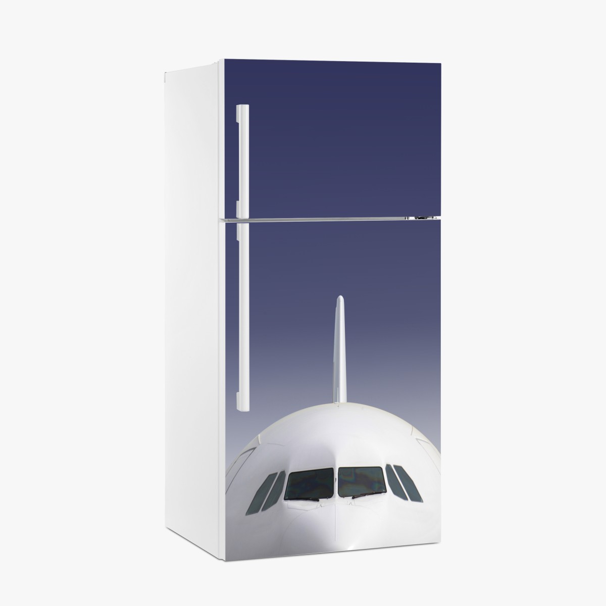 Fridge sticker front view of airplane against blue sky – Wallissimo®