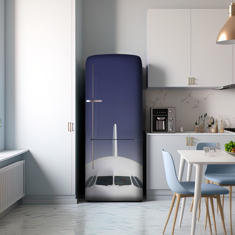 Naklejka na lodówkę przód samolotu na tle błękitnego nieba – Wallissimo® Naklejka na lodówkę przód samolotu na tle błękitnego nieba – Wallissimo®