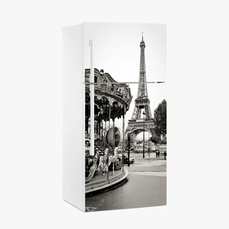 Naklejka na lodówkę wieża Eiffla i karuzela w Paryżu