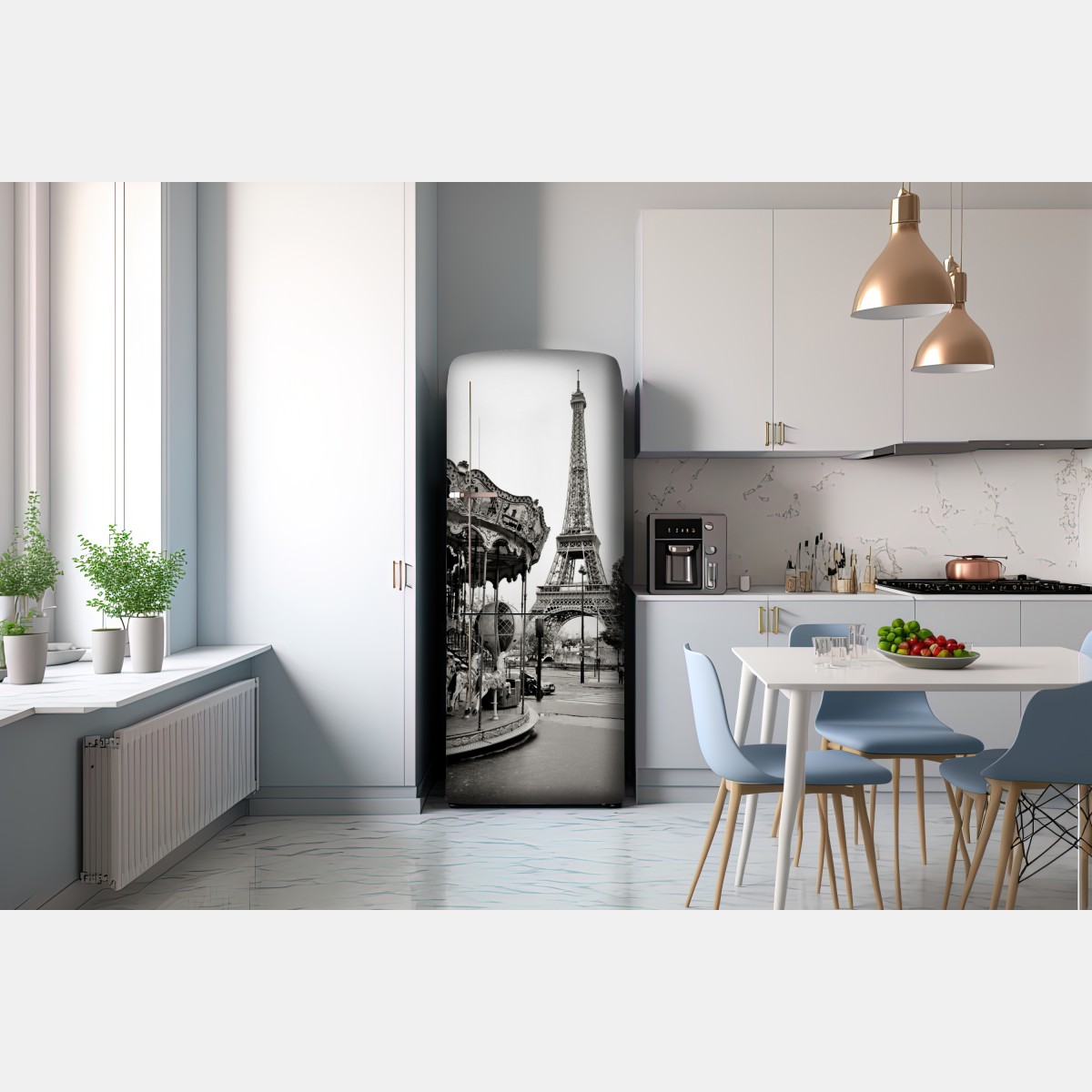 Naklejka na lodówkę wieża Eiffla i karuzela w Paryżu – Wallissimo® Naklejka na lodówkę wieża Eiffla i karuzela w Paryżu – Wallissimo®