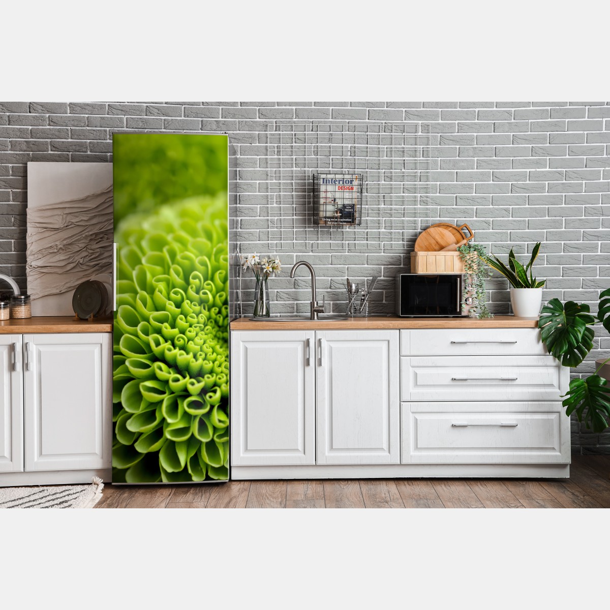 Naklejka na lodówkę intensywna zielona spirala kwiatowa – Wallissimo® Naklejka na lodówkę intensywna zielona spirala kwiatowa – Wallissimo®