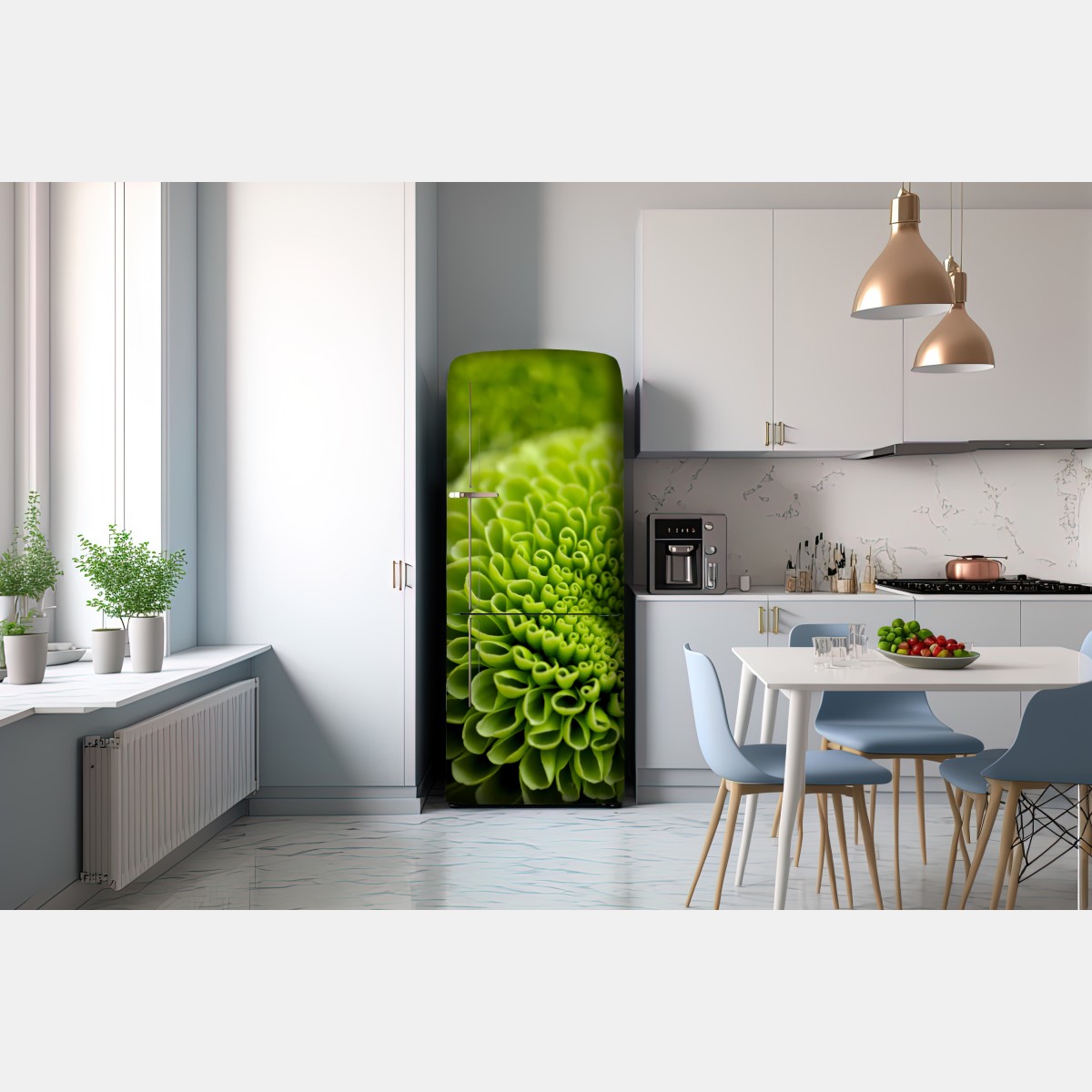 Naklejka na lodówkę intensywna zielona spirala kwiatowa – Wallissimo® Naklejka na lodówkę intensywna zielona spirala kwiatowa – Wallissimo®