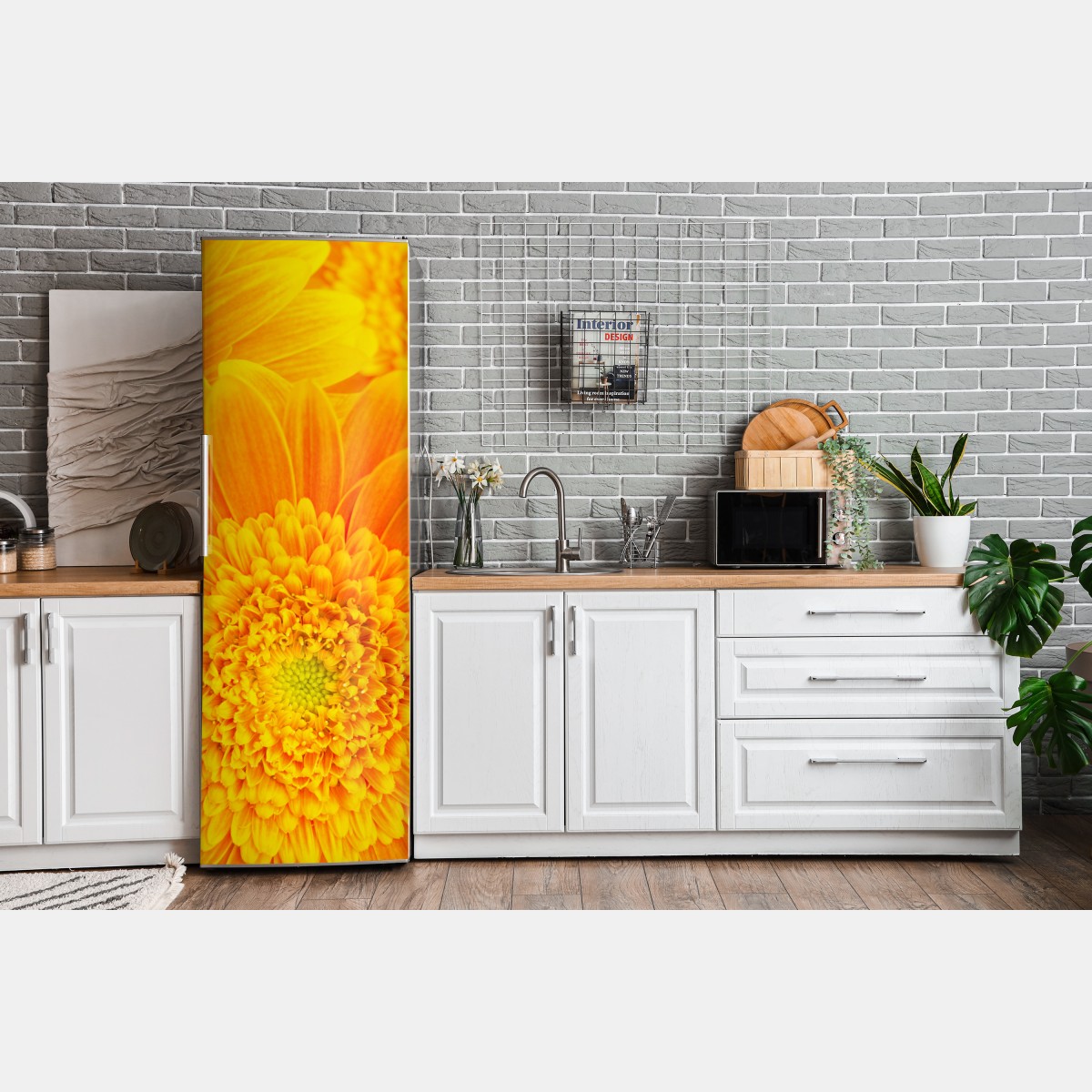 Naklejka na lodówkę intensywny pomarańczowy kwiat gerbery z bliska – Wallissimo® Naklejka na lodówkę intensywny pomarańczowy kwiat gerbery z bliska – Wallissimo®