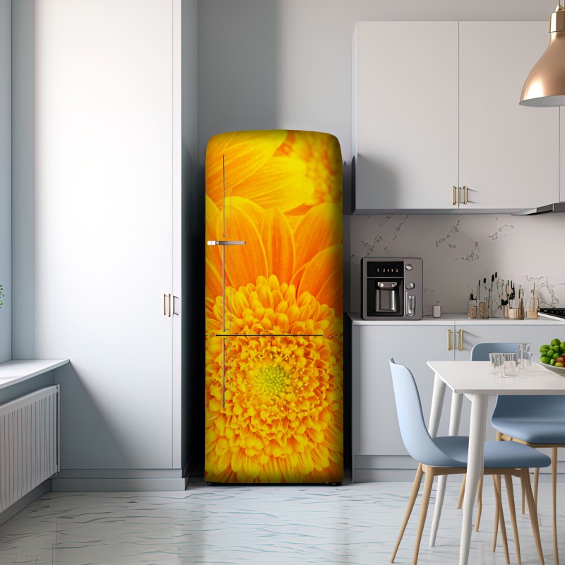 Naklejka na lodówkę intensywny pomarańczowy kwiat gerbery z bliska – Wallissimo® Naklejka na lodówkę intensywny pomarańczowy kwiat gerbery z bliska – Wallissimo®
