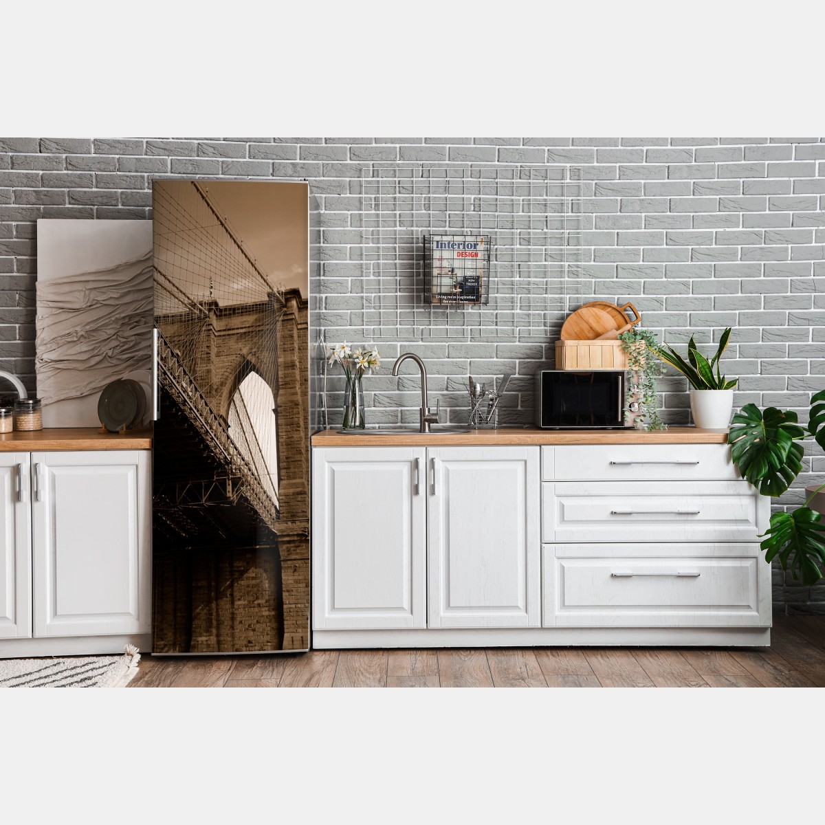 Naklejka na lodówkę sepia widok na Most Brookliński – Wallissimo® Naklejka na lodówkę sepia widok na Most Brookliński – Wallissimo®