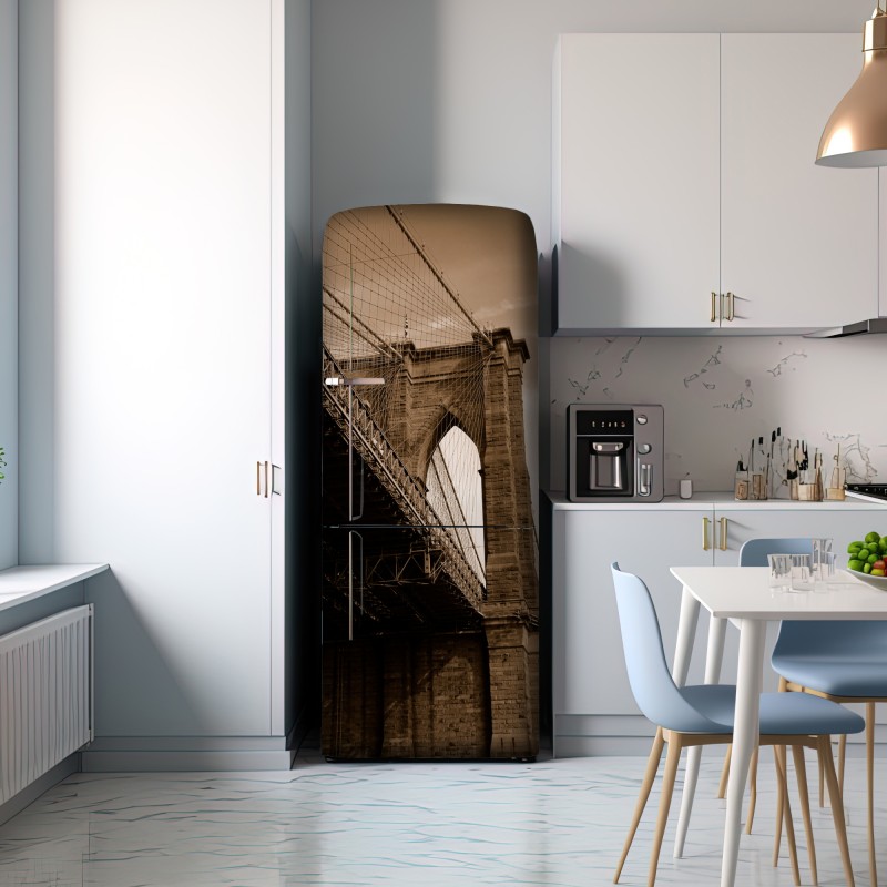 Naklejka na lodówkę sepia widok na Most Brookliński – Wallissimo® Naklejka na lodówkę sepia widok na Most Brookliński – Wallissimo®