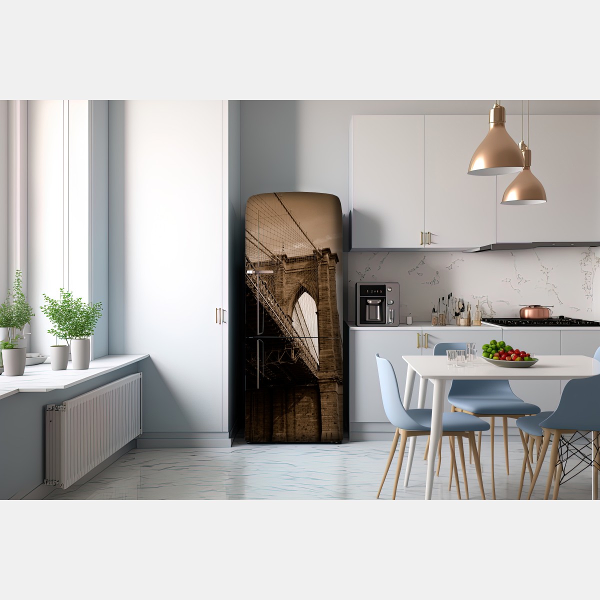 Naklejka na lodówkę sepia widok na Most Brookliński – Wallissimo® Naklejka na lodówkę sepia widok na Most Brookliński – Wallissimo®