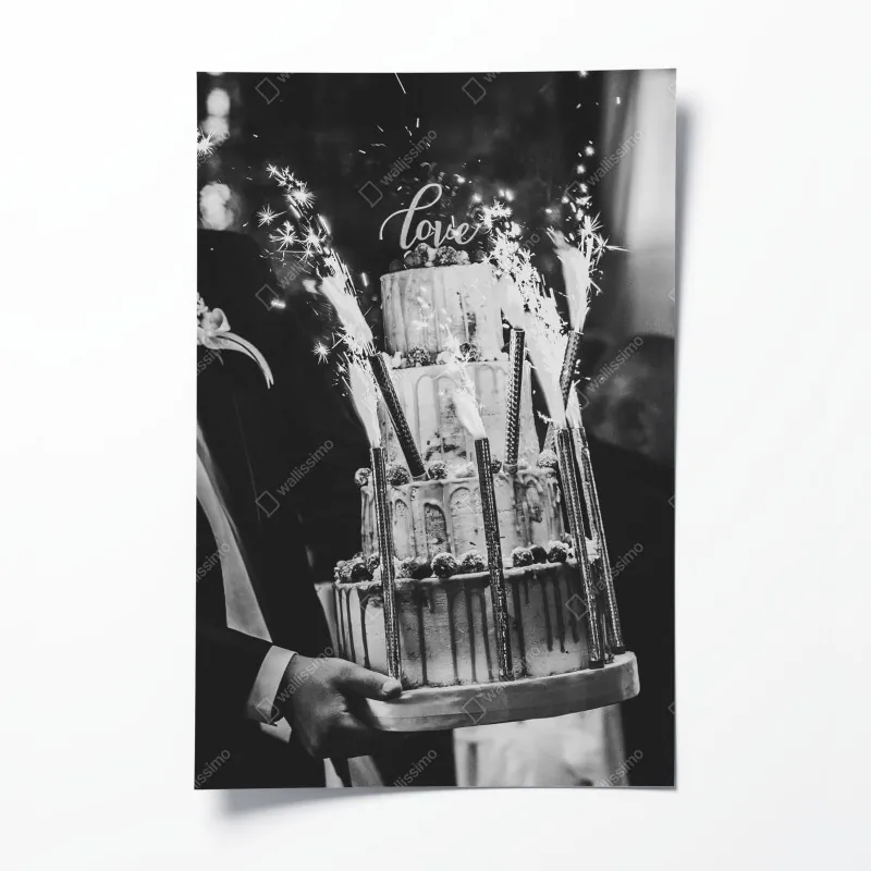 Plakat rustykalny tort ślubny ze zimnymi ogniami