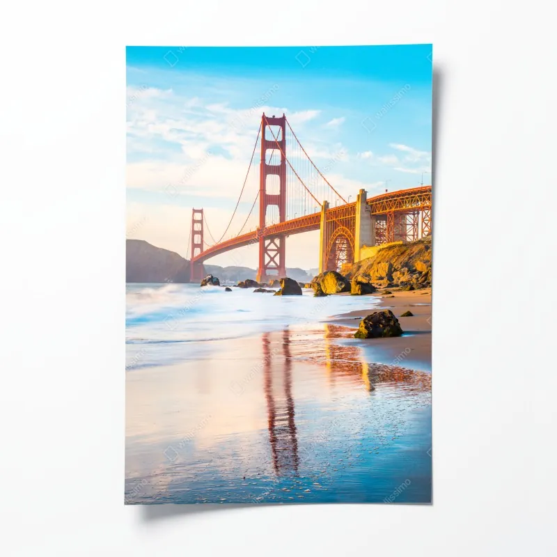 Plakat złota godzina przy moście Golden Gate, Baker Beach