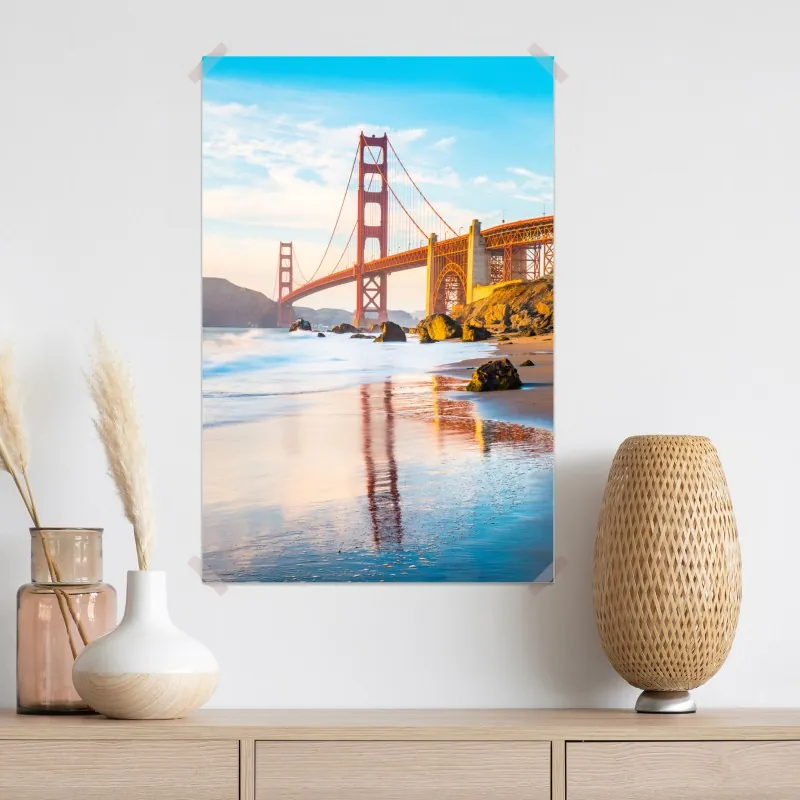 Plakat złota godzina przy moście Golden Gate, Baker Beach