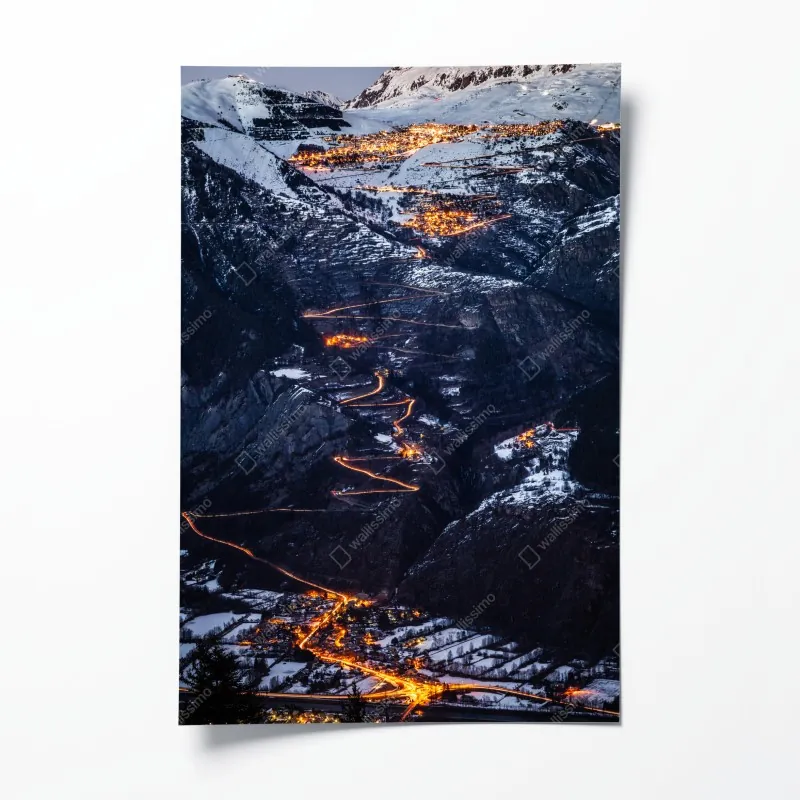 Plakat Alpe d'Huez nocna wspinaczka po krętej drodze