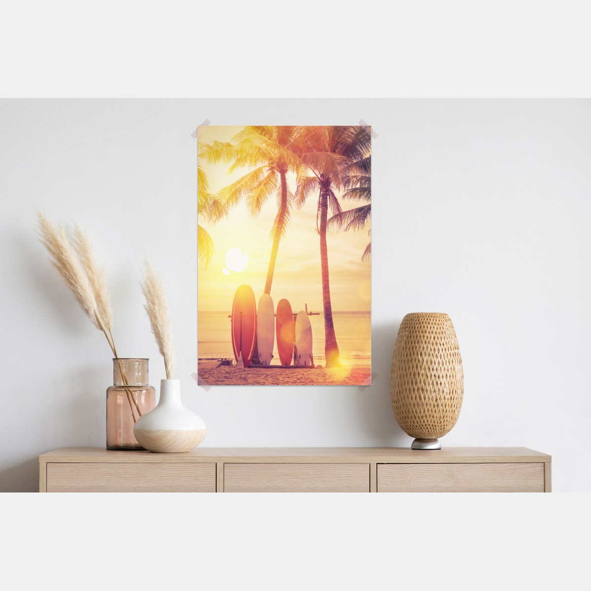 Plakat tropikalny zachód słońca z deskami surfingowymi – Wallissimo® Plakat tropikalny zachód słońca z deskami surfingowymi – Wallissimo®