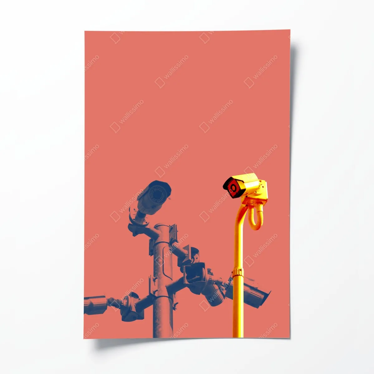 Plakat duotone kamery nadzoru na koralowym tle – Wallissimo® Plakat duotone kamery nadzoru na koralowym tle – Wallissimo®