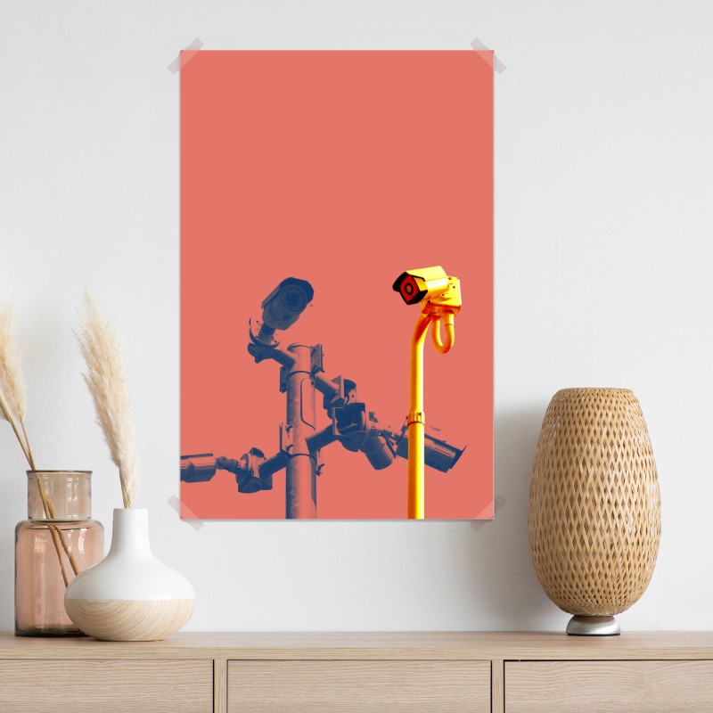 Plakat duotone kamery nadzoru na koralowym tle – Wallissimo® Plakat duotone kamery nadzoru na koralowym tle – Wallissimo®