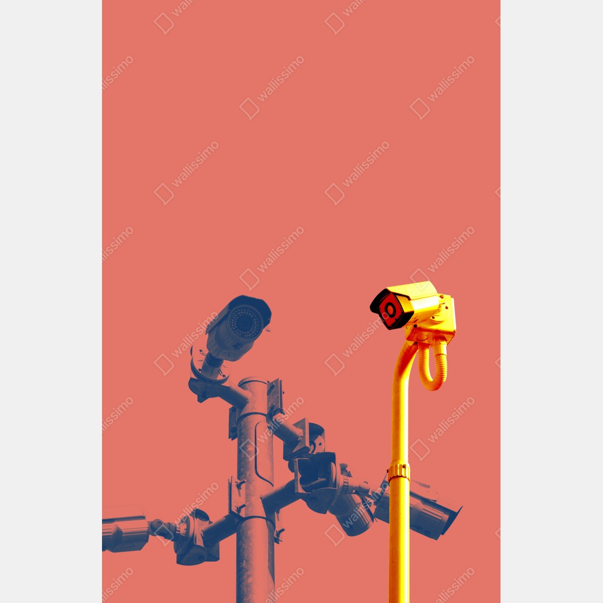 Plakat duotone kamery nadzoru na koralowym tle – Wallissimo® Plakat duotone kamery nadzoru na koralowym tle – Wallissimo®