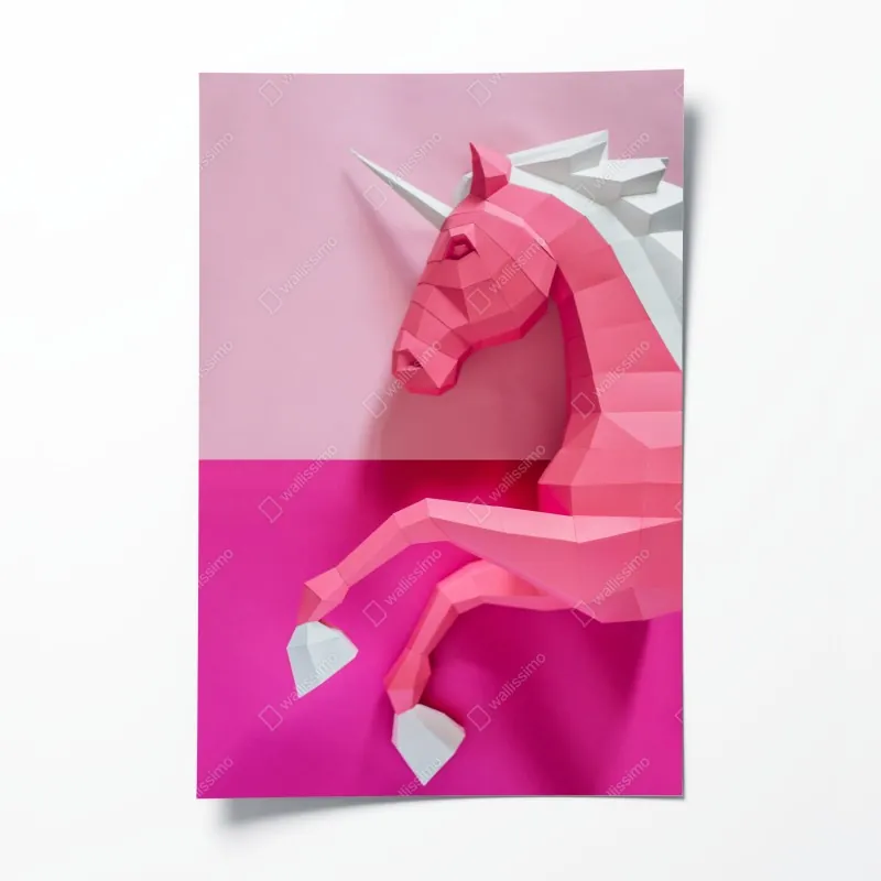 Plakat różowy geometryczny jednorożec