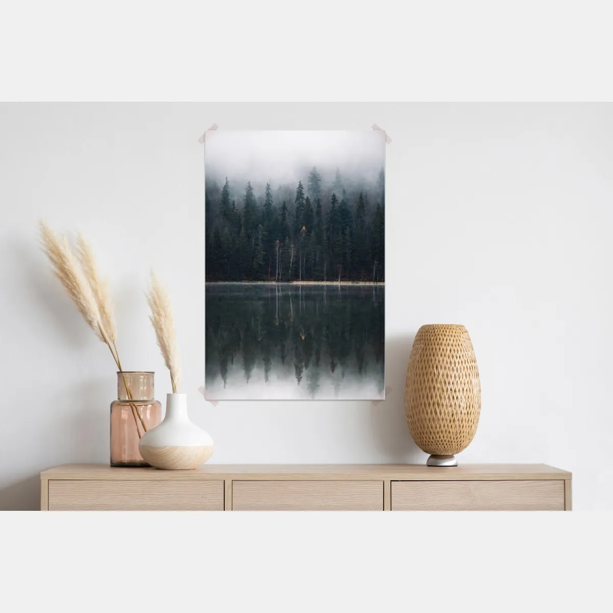 Plakat mglista refleksja w lesie – Wallissimo® Plakat mglista refleksja w lesie – Wallissimo®