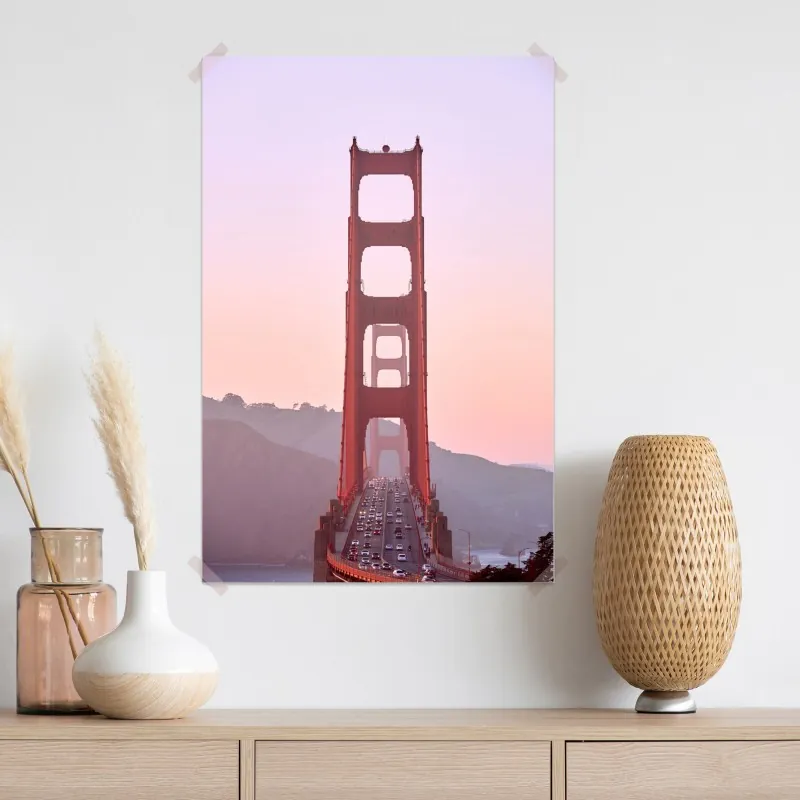 Plakat Golden Gate o pastelowym zachodzie słońca – Wallissimo® Plakat Golden Gate o pastelowym zachodzie słońca – Wallissimo®