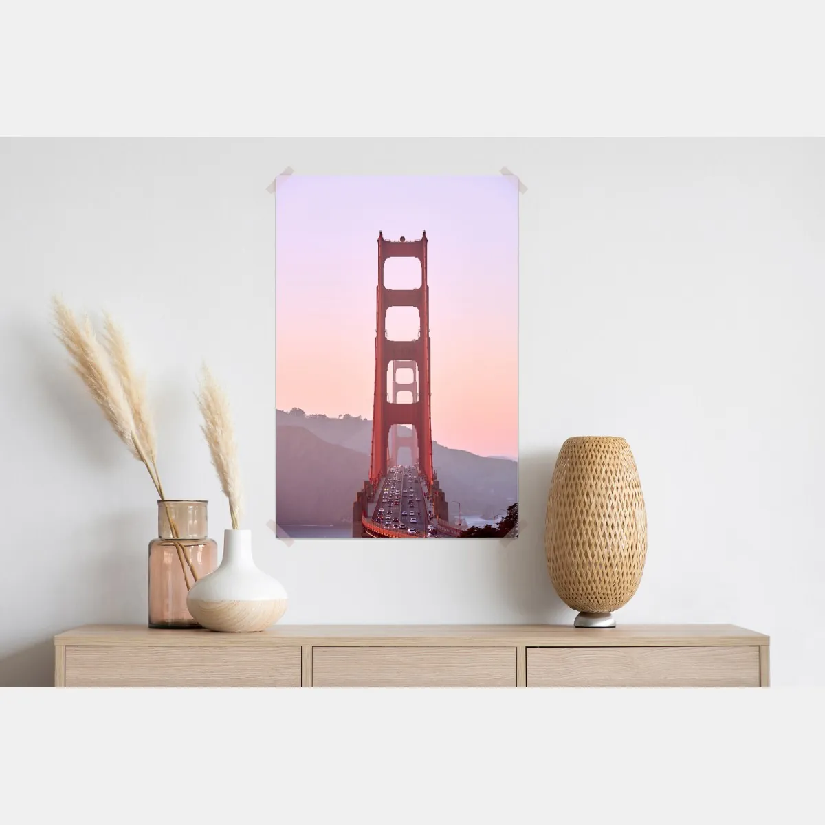 Plakat Golden Gate o pastelowym zachodzie słońca – Wallissimo® Plakat Golden Gate o pastelowym zachodzie słońca – Wallissimo®