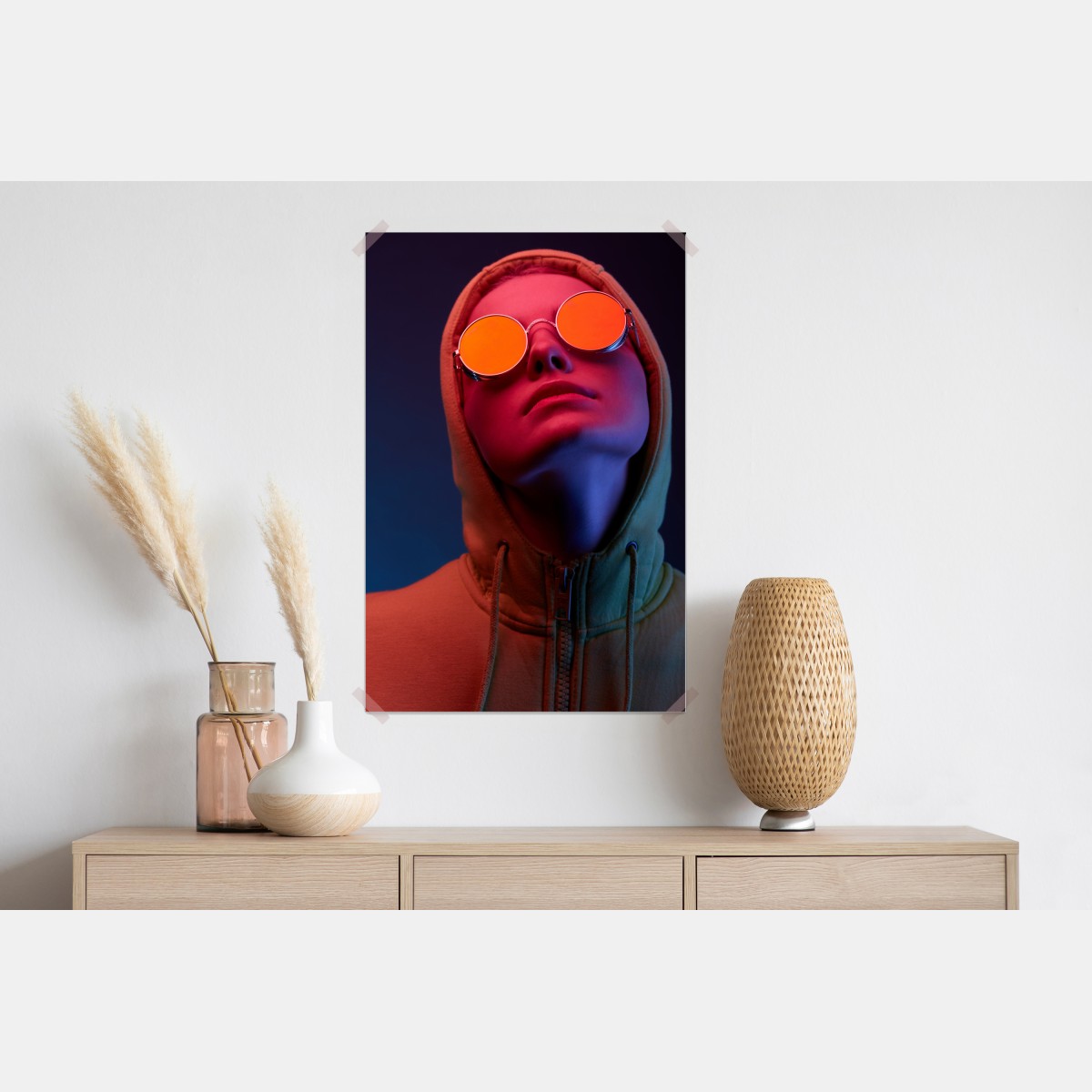 Plakat neonowy portret w okrągłych okularach – Wallissimo® Plakat neonowy portret w okrągłych okularach – Wallissimo®