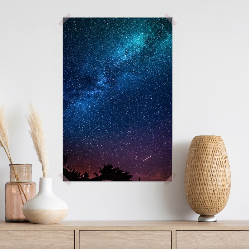 Plakat głębokie błękitne nocne niebo z drogą mleczną i spadającą gwiazdą – Wallissimo® Plakat głębokie błękitne nocne niebo z drogą mleczną i spadającą gwiazdą – Wallissimo®