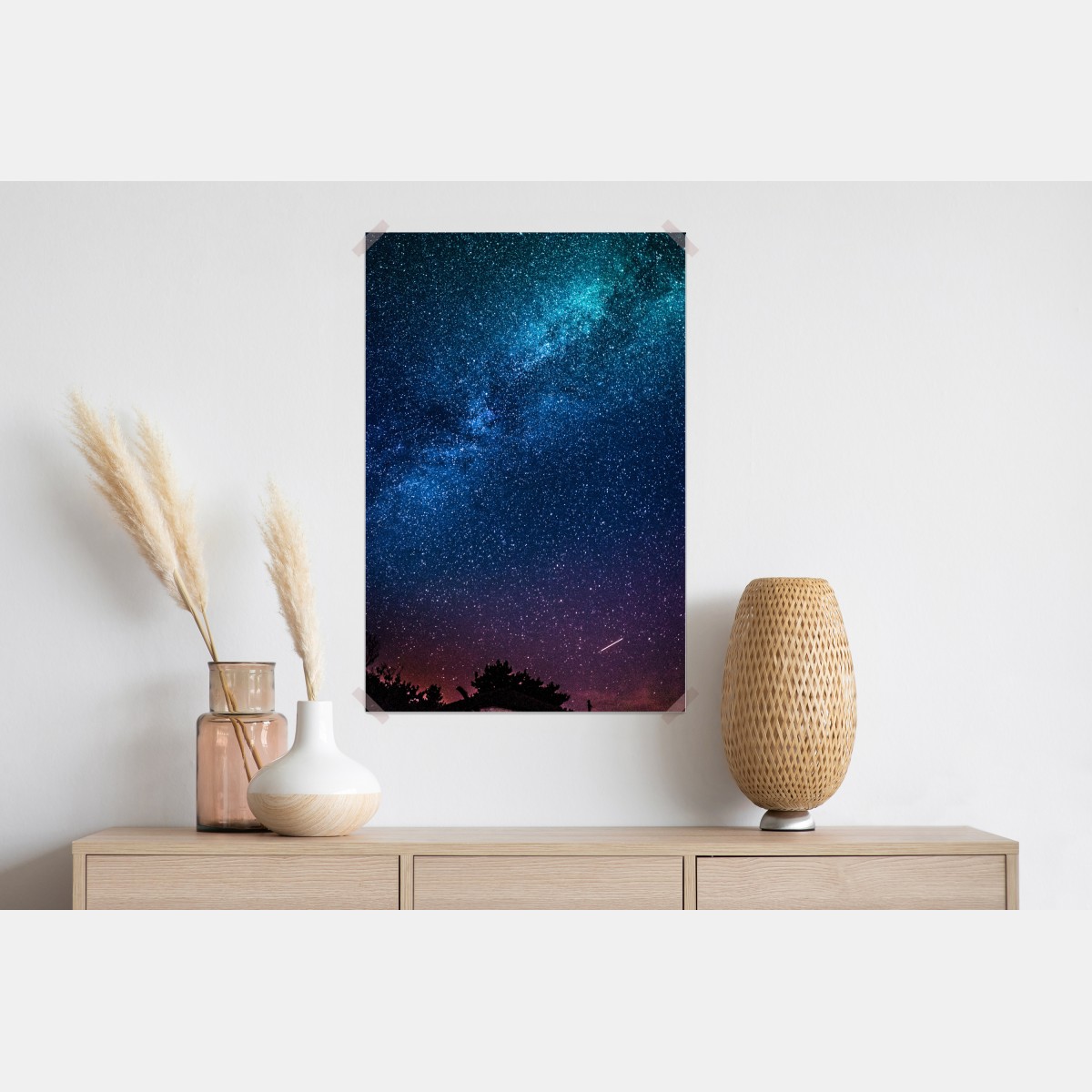 Plakat głębokie błękitne nocne niebo z drogą mleczną i spadającą gwiazdą – Wallissimo® Plakat głębokie błękitne nocne niebo z drogą mleczną i spadającą gwiazdą – Wallissimo®